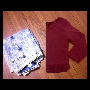 Maroon crop top lace bottom