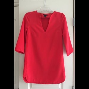 H&M Red Sheath 3/4 Length Sleeve V-Neck Dress