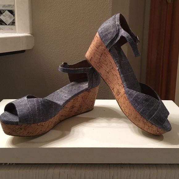 TOMS Cork Denim Wedges