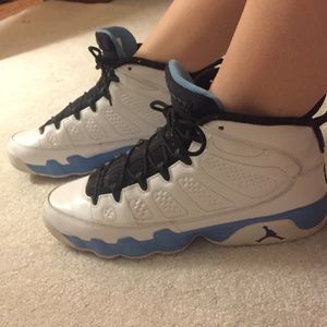 Jordan 9 blue and white size 7Y, size 10 in women