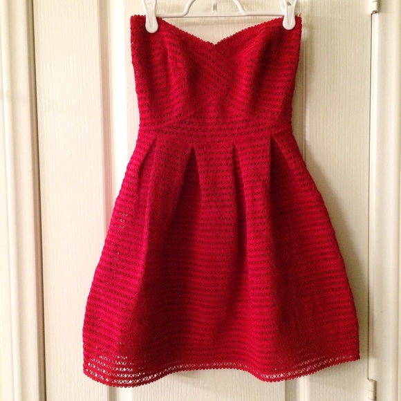 Strapless red mini dress