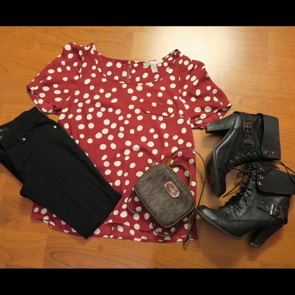 Forever21 Red & White Polka dots Shirt