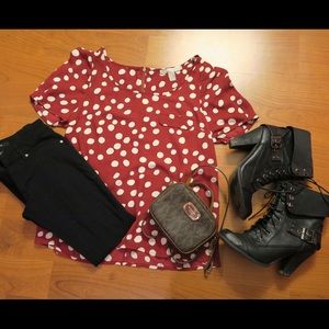 Forever21 Red & White Polka dots Shirt