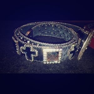 Black cowhide bling belt