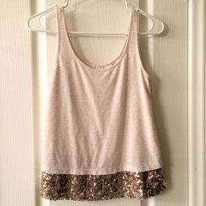 Cream and gold sequin tank