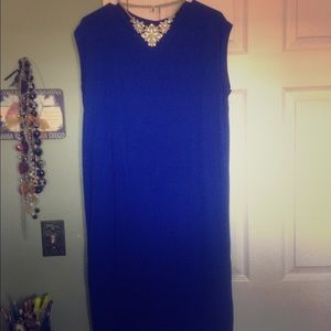 Plain blue dress.