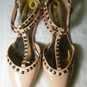 Pale Pink Rampage Gold Studded Flats