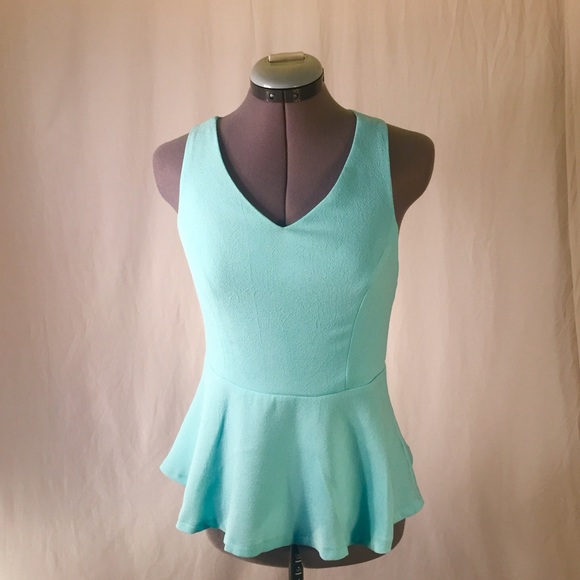 NWOT Light Blue Peplum Shirt - Picture 2 of 3