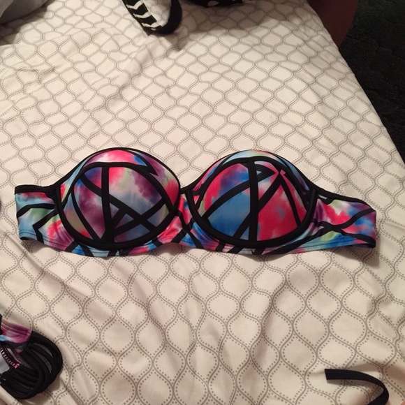 Women's Strapless Floral Padded Bra Bathing Suit - Picture 3 of 3