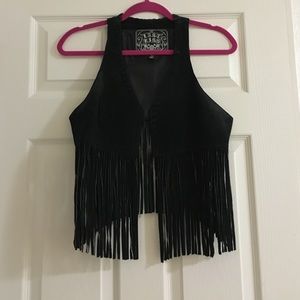 Leather fringe vest