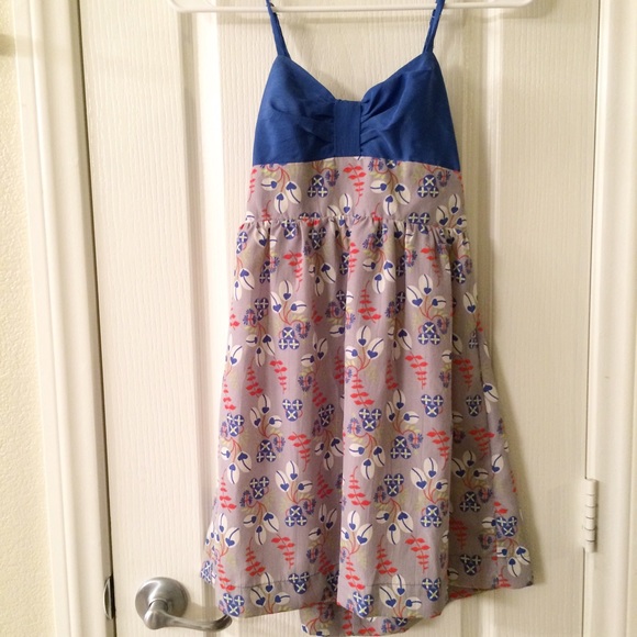 Blue and gray print babydoll dress