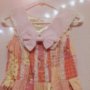 Sweet Lolita prairie pink patchwork midi dress
