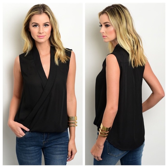 •SOLD• BLACK WRAP BLOUSE - Picture 3 of 4