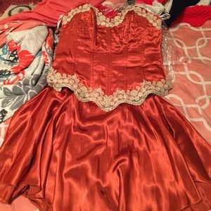 Two piece corset and skater skirt.