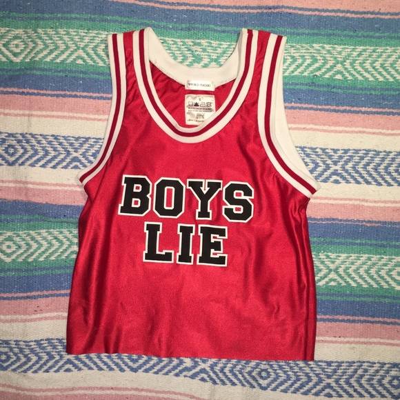 SOLD - Petals + Peacocks Red "Boys Lie" Jersey