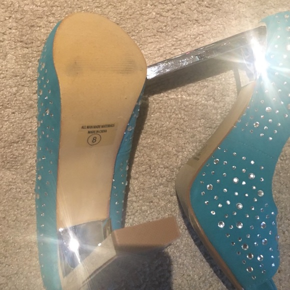 Teal Rhinestone Suede Stilettos 8 - Picture 4 of 4