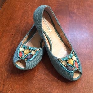 Jewel decorated peep toed flats