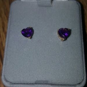 Amethyst heart studs, sterling silver heart studs