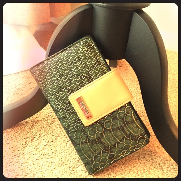 Green gold pink and black wallet