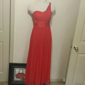 Long Red Crepe Formal Dress One Shoulder Size 2.