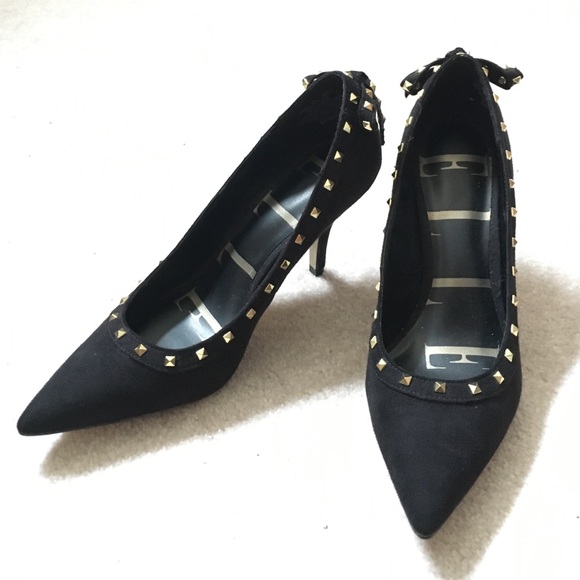 ELLE Black Heels with Gold Studs