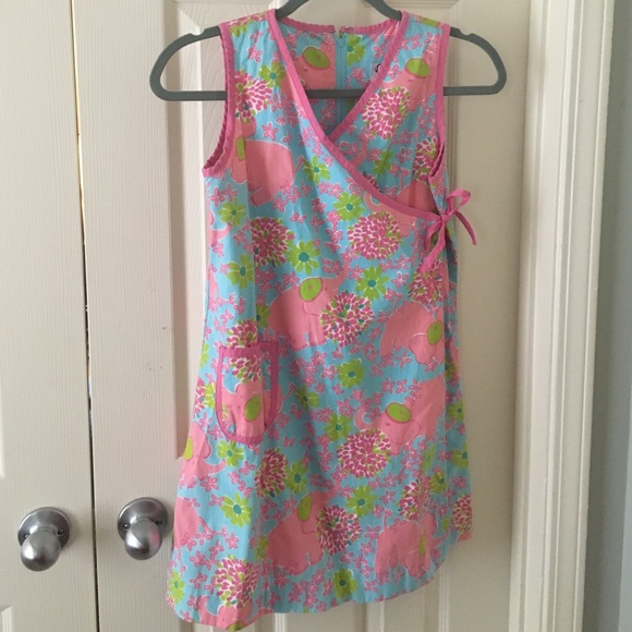 Vintage Lilly Pulitzer Wrap Dress Pink Elephants