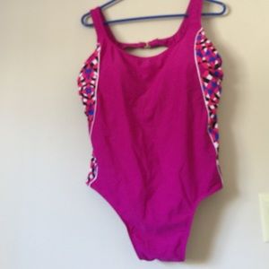 Purple one-piece bathing suit