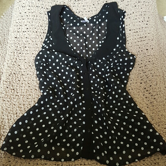 Sheer polka dot top Peter Pan collar