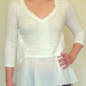 🆕 Sheer, white 3/4 sleeve Anthro shirt