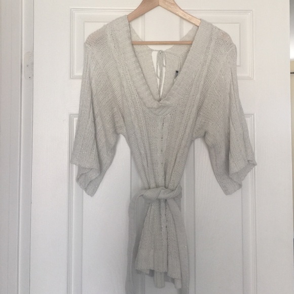 Striking White and Silver Belted Sweater
