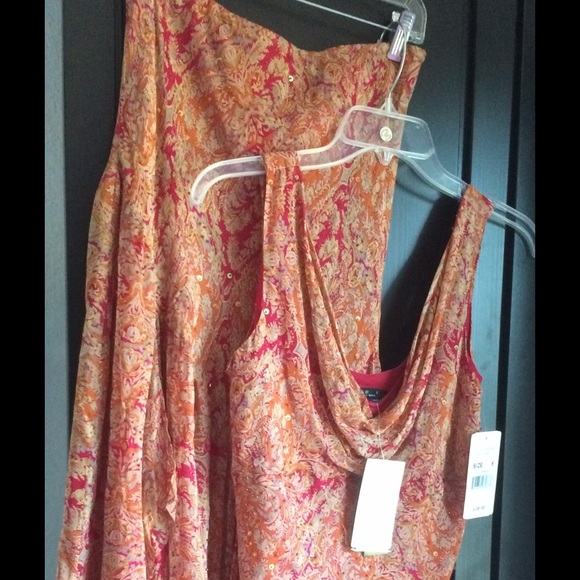 2 piece orange/red tank & long beaded skirt