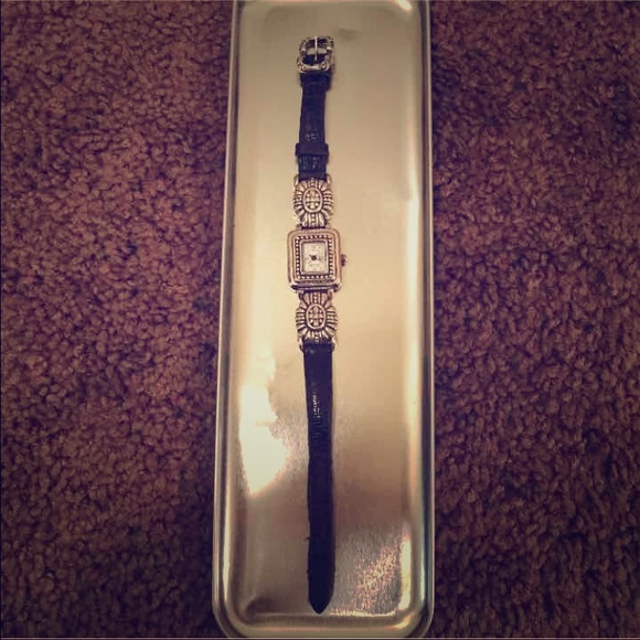 Brighton silver Monterey black leather watch