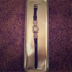 Brighton silver Monterey black leather watch