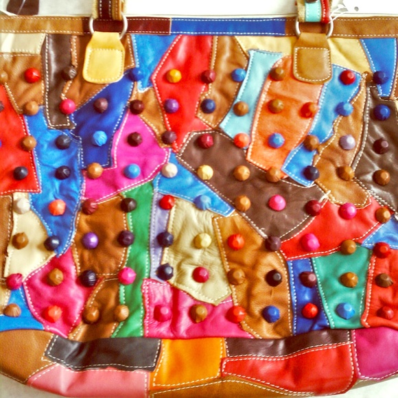 Multi-Toned Colored Tote with Deco Studs
