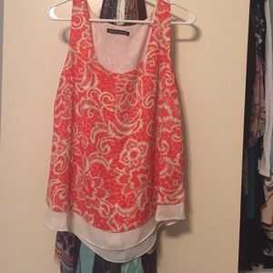 Coral/tan flowy top SZ L