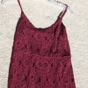 Dark red lace spaghetti strap jumper w/built short