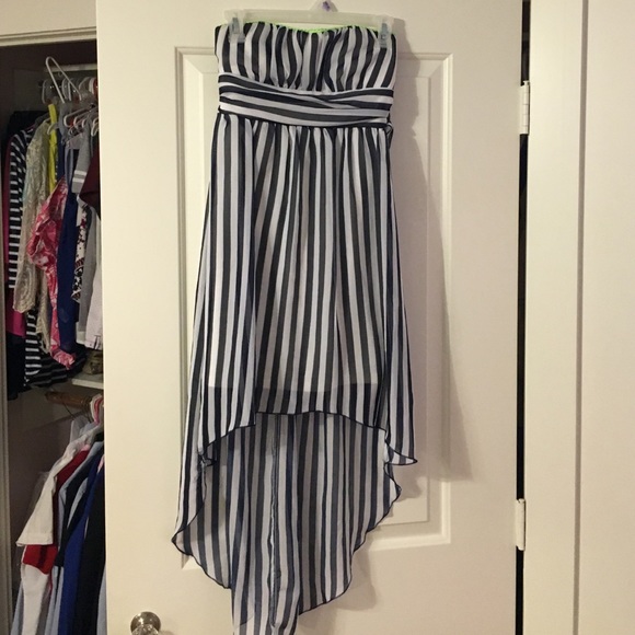 High-low navy and white striped dress