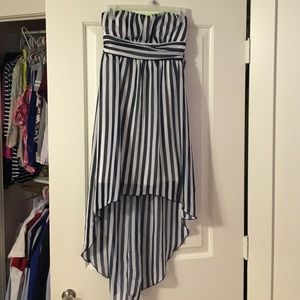 High-low navy and white striped dress