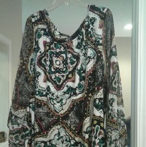 Multi color tunic with see through flowy sleeves