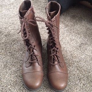 NEW Brown Faux Leather Combat Boots