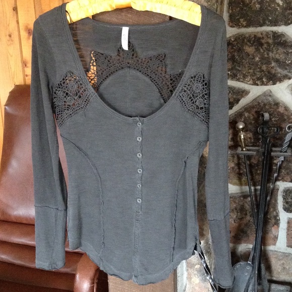Free People Lace Inset Shirt