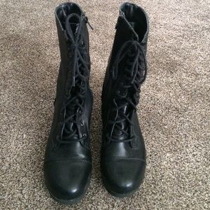 Black Faux Leather Combat Boots