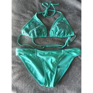Xhiliration 2 piece teal bikini bathing suit