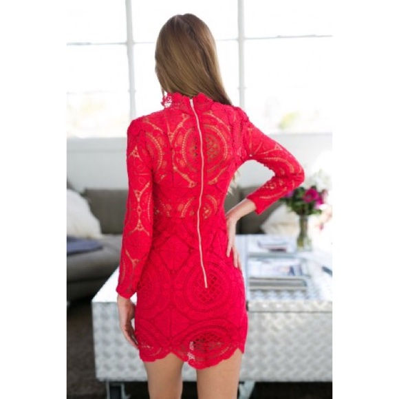 ✖️SOLD✖️Red Crochet Embroidered Bodycon Dress - Picture 2 of 4