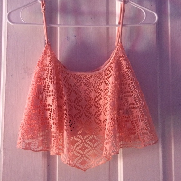 Peach lace crop top