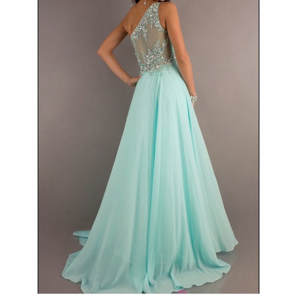 Light Blue One Strap Prom Dress - Picture 2 of 4