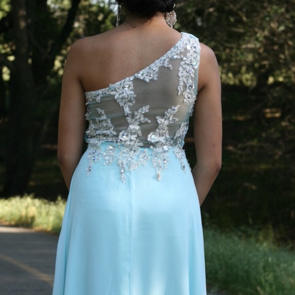 Light Blue One Strap Prom Dress - Picture 4 of 4