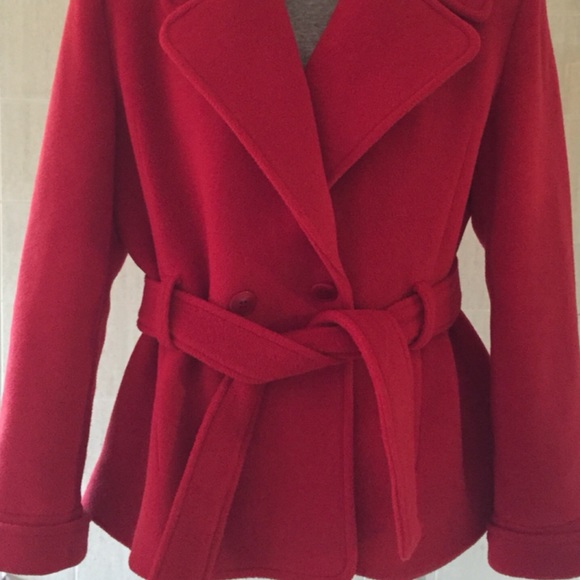 💋 Vintage Red Double Breasted Belted Jacket - Picture 4 of 4
