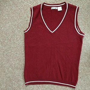 Maroon sweater vest with white detailing