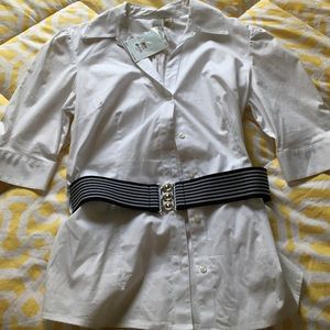 3/4 sleeve white button up professional shirt